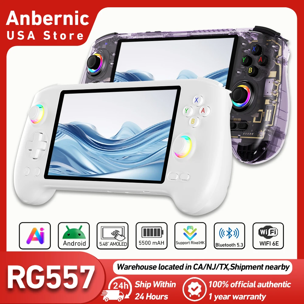 

Anbernic RG557 Handle Game Console 5.48 AMOLED HD Screen Handheld Game Console Android 14 System Retro Video Games Player RGB