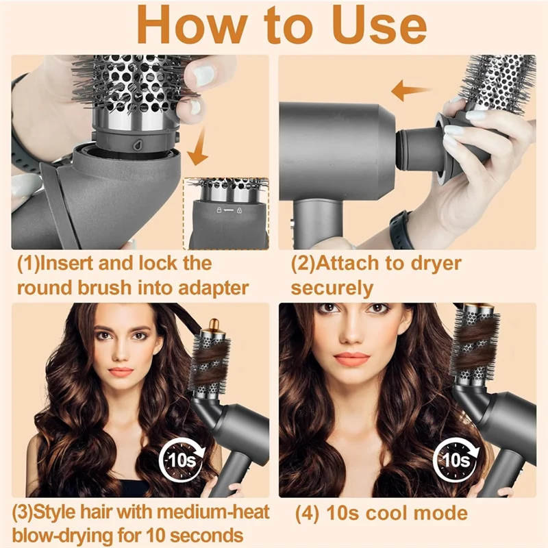 ABKR-круглая насадка-щетка для Dyson Airwrap с адаптером для аксессуаров для фенов Dyson, круглая щетка для увеличения объема