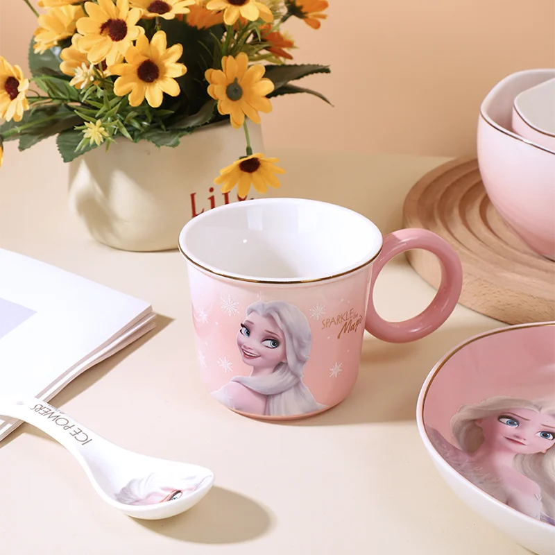 Frozen Elsa Cartoon Cute Girly Heart Ceramic Milk Coffee Cup Sweet and Good-looking Large-diameter Gradient Household Water Cup