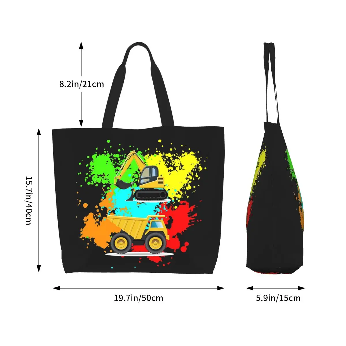 Construction Truck Excavator Shopping Tote Bag Canvas Large Capacity Shoulder Bags Shopper Grocery Handbag for Women