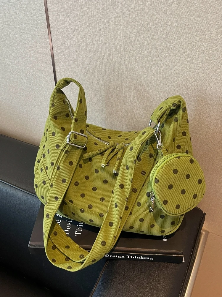 Fashionable Polka Dot Shoulder Bag Women's Casual Handbag Tote Crossbody Bag Simple Design Summer 2026 New Korean Style