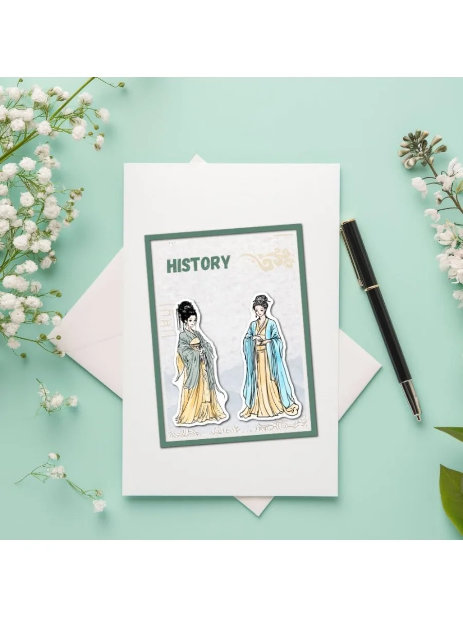 1Sheet Hanfu Women Clear Stamps Ancient China Lady Silicone Clear Stamp Seals Fan Transparent Stamps for DIY Scrapbooking Cards