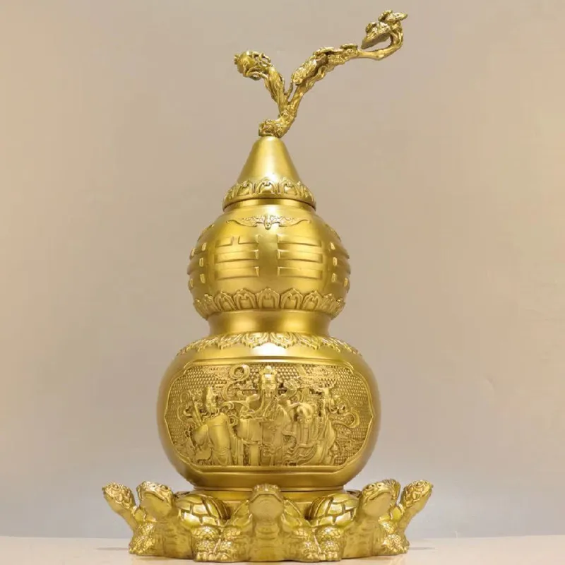 Brass Nine Turtles Heavenly Medicine Gourd Ornament, Living Room Five Yellow Nine Turtles Formation, Hollow Ornament, Brass Gour