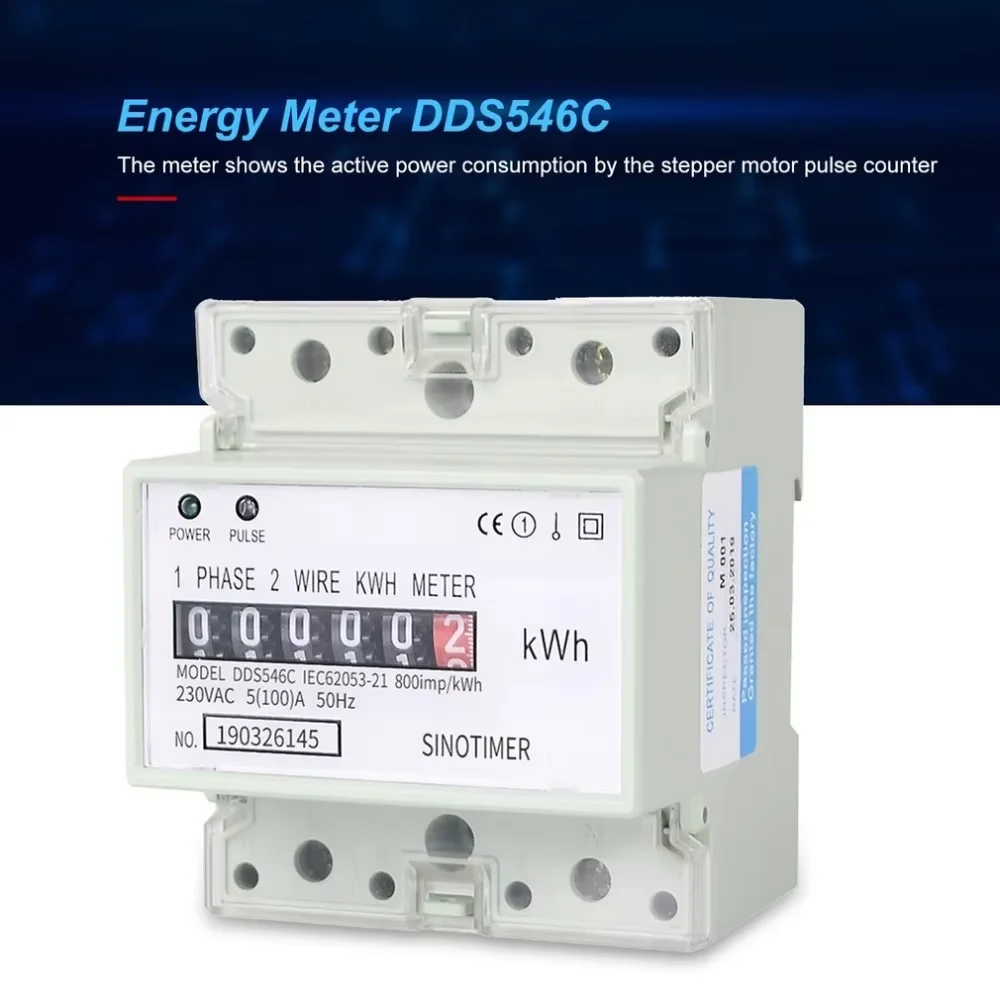 DDS1339 230VAC Single Phase 4P Energy Counter Meter Analog Electric Wattmeter Household Electric Din Rail Meter