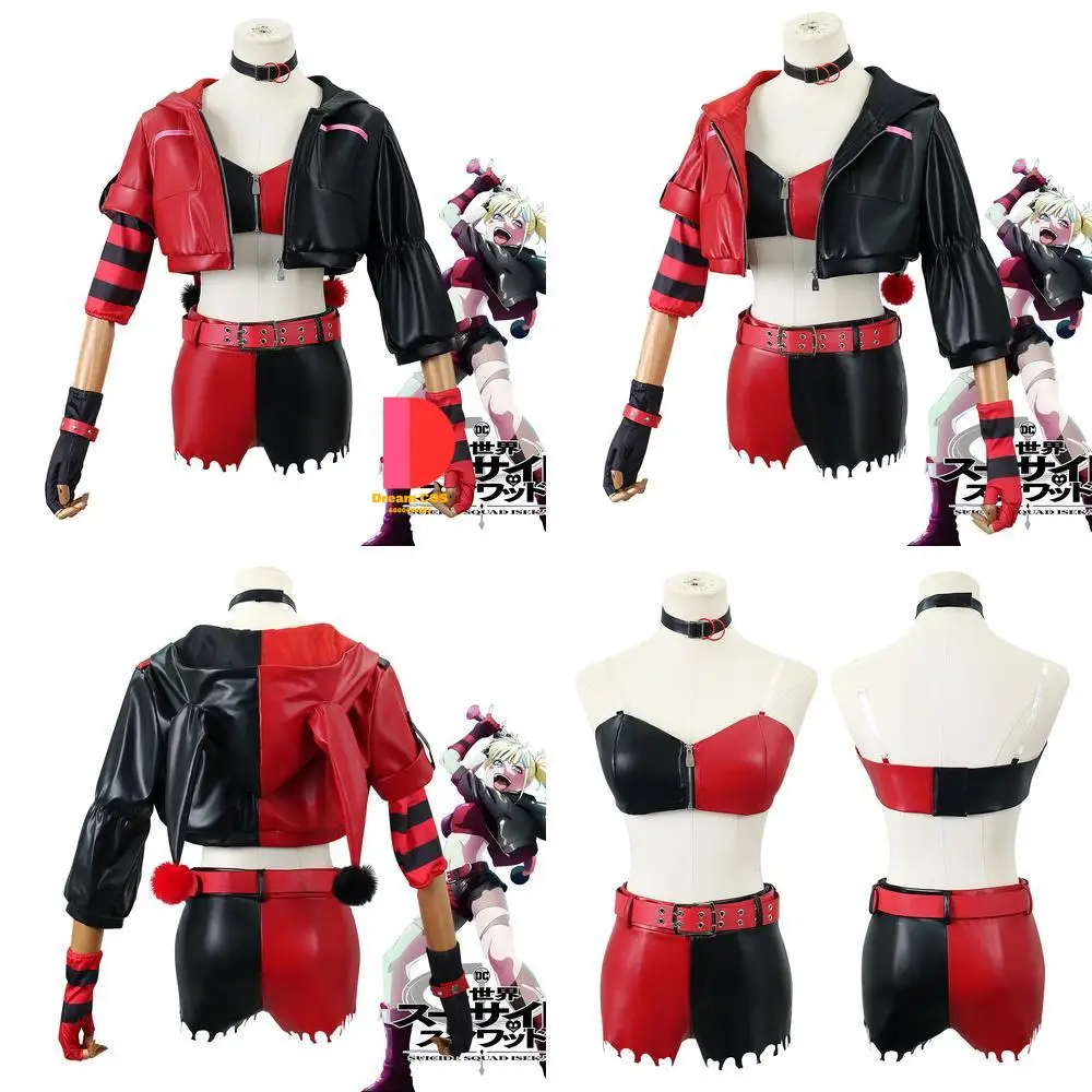 

Hot Anime Character Cosplay Costume Harley Quinn Joker Red Sexy Baseball Outfit Role Play Women Comic Convention Halloween