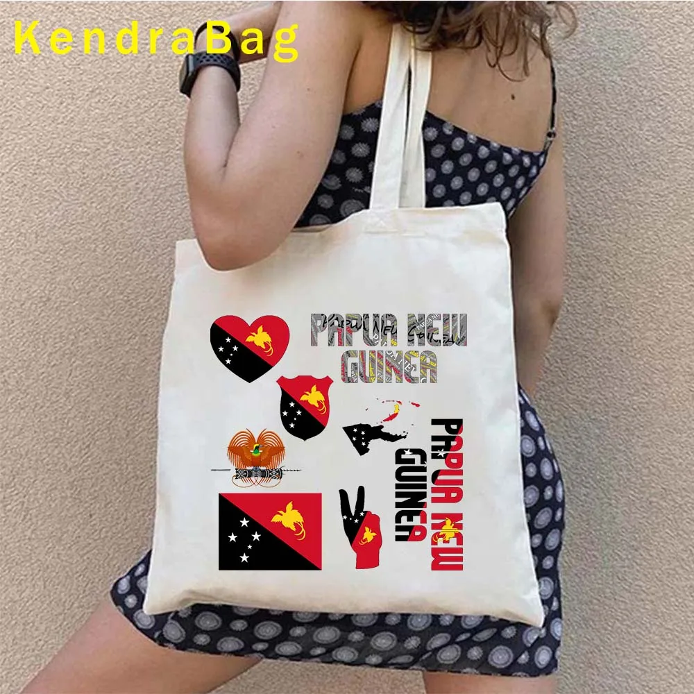 Love Heart Arms of Papua nuova Guinea Fag Map regali patriottici simboli nazionali Canvas Tote Bags borsa a tracolla grandi borse femminili