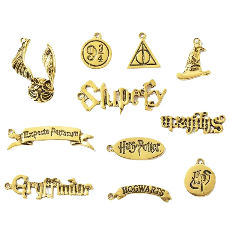 Lot of 10 Silver Tone HP Charms: 9 3/4 Wing Magic School Pendant for DIY Jewelry