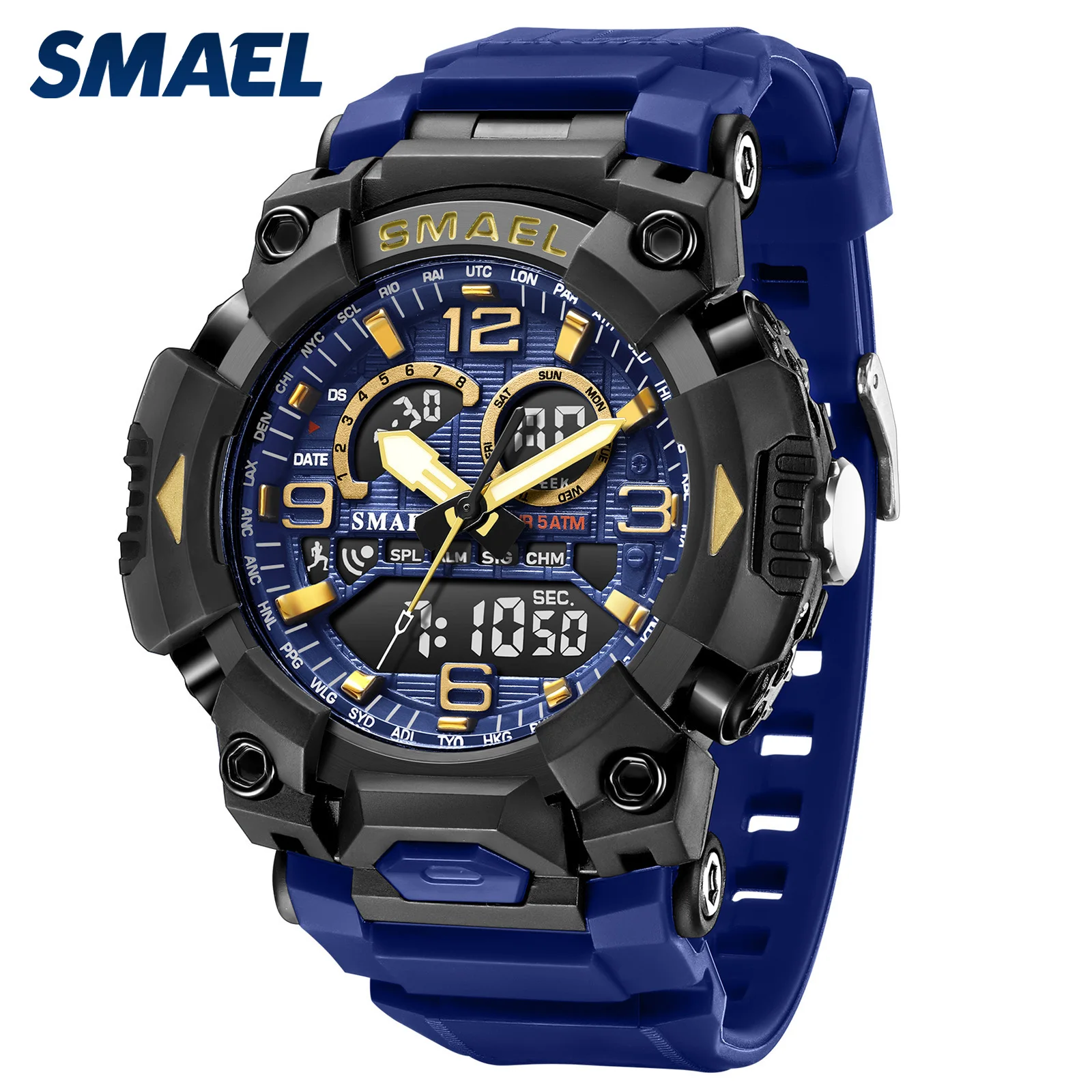 SMAEL Military Sports Watch for Men Waterproof Luxury Quartz Digital Man Watches Dual Display Wristwatch Alarm Clock Night Light