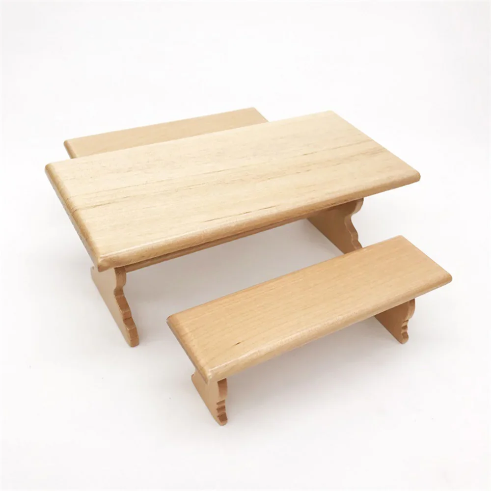 1/12 Dollhouse Miniature Wooden Table Chair Set Mini Bench Table Furniture Model Toy for Doll House Accessories Decoration