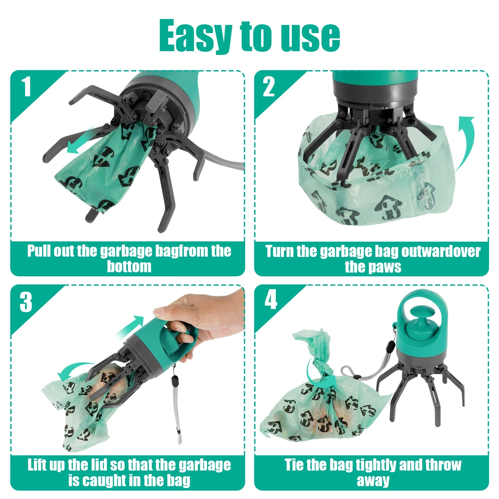 New Dog Pooper Scooper Pet Outdoors Portable Claw Poop Scooper Garbage Bag Cat Dispenser Waste Pick-up Cleaner