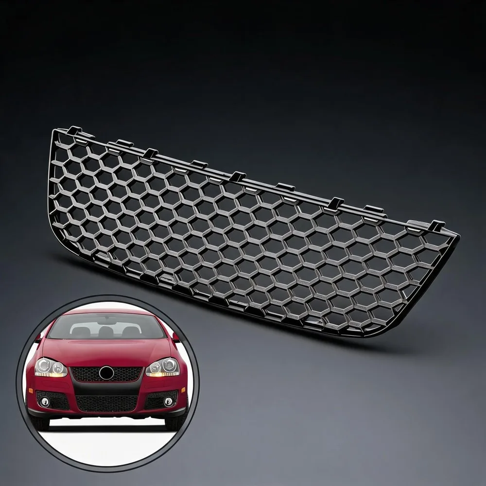 PartsFlow Front Lower Grill Honeycomb Mesh Grille Compatible for 2006-2009 VW GTI 2006-2010 Jetta Front Bumper Lower Center