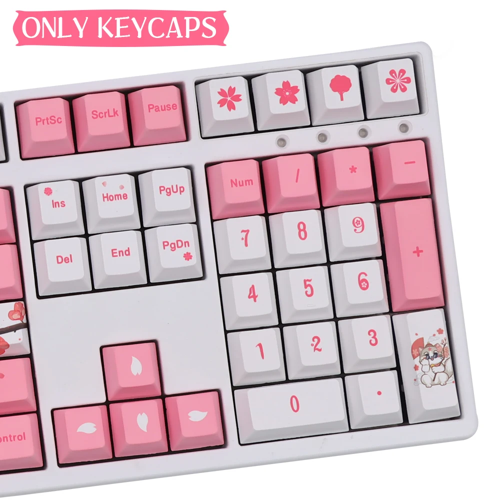 Imagem -04 - Pbt Cherry Profile Keycaps Rosa Fuji Mountain Sakura Cinco Lados Sublimação Dye para Switches mx 133 Chaves