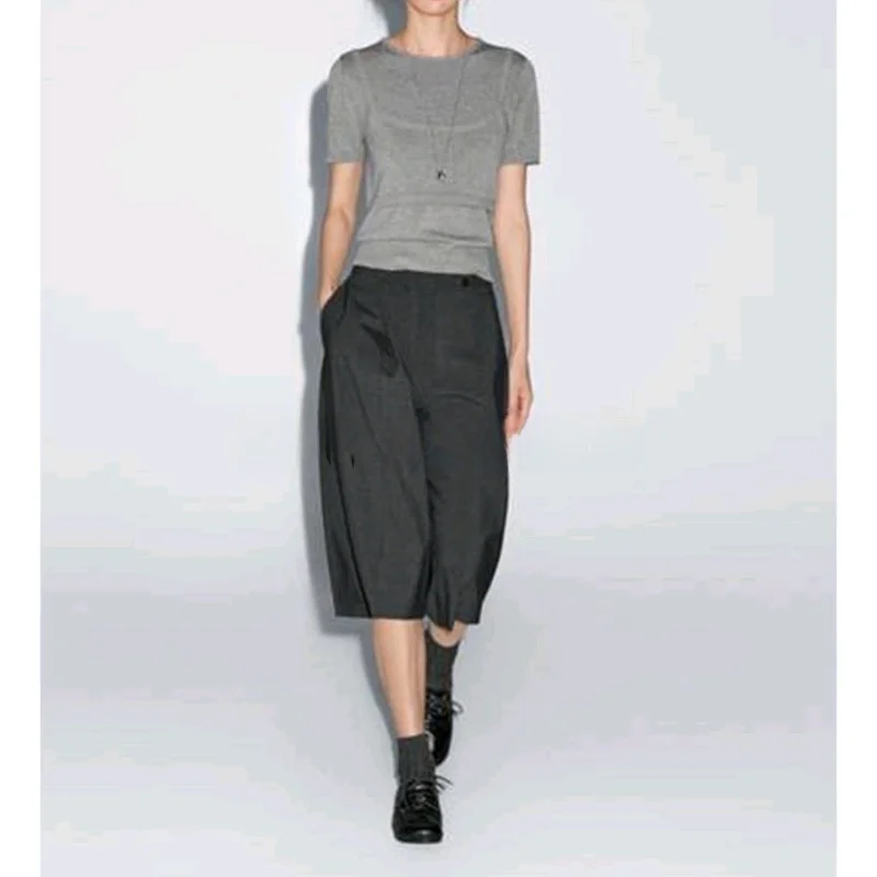 تي شيرت Lazy Sle Knitted ort Sve round Ne مع تصميم مضلع كاجوال Faion للسيدات مزيج من القطن والبوليستر الفاخر