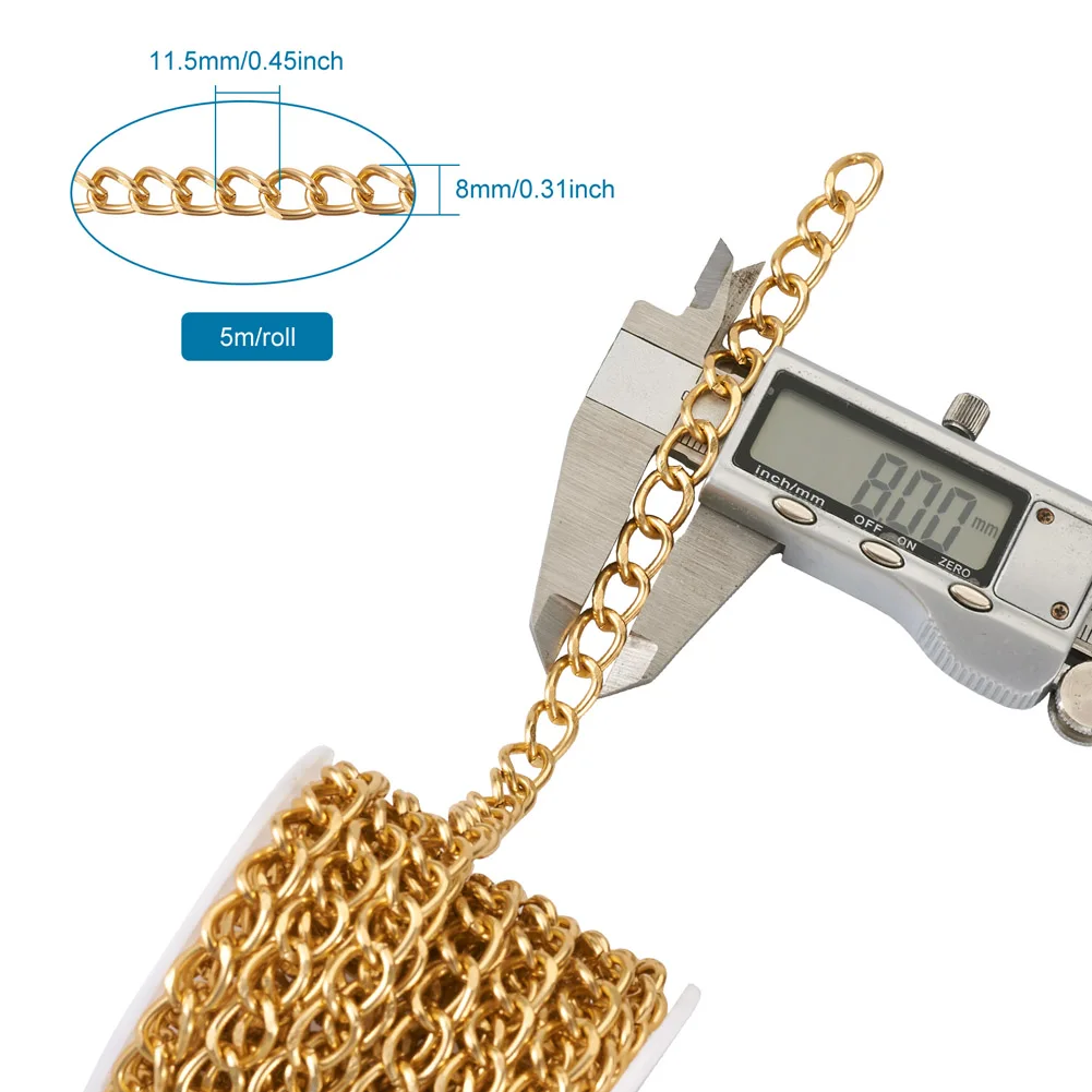 PandaHall 5m/Rolle Aluminium Unverschweißte Panzerkette, Golden 11,5x8x1,8mm Leichtgewicht für DIY Halsketten Armbänder Schmuckherstellung Handwerk – Detail 7