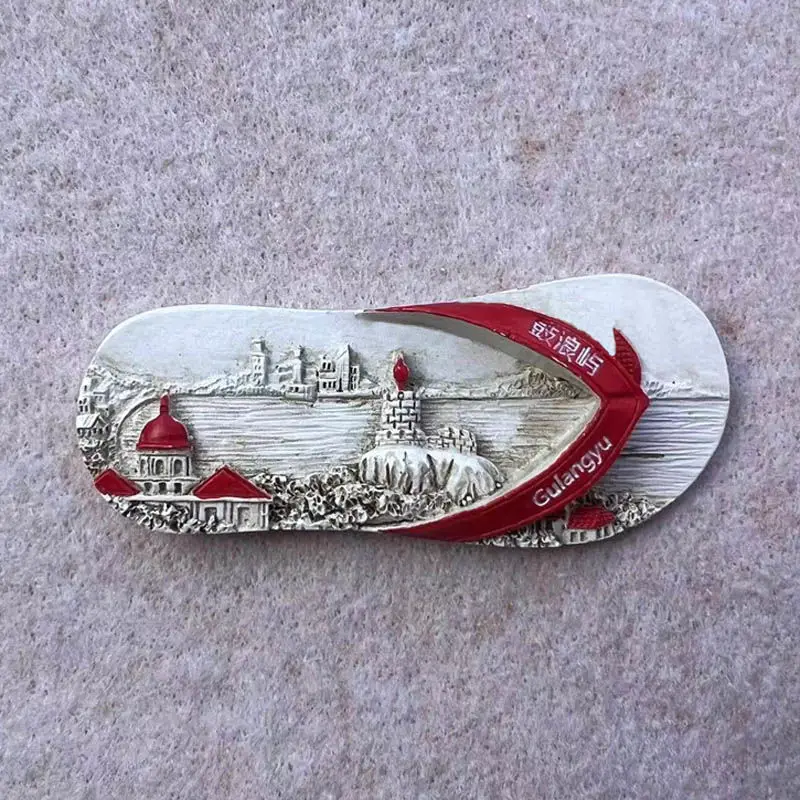 Red Gulangyu Island Slippers from Xiamen Fujian China Magnetic Fridge Magnets Cultural Creative High-Value Travel Souvenir