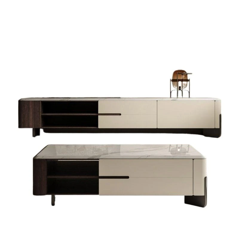 Coffee table TV cabinet combination living room marble high-end modern storage floor cabinet