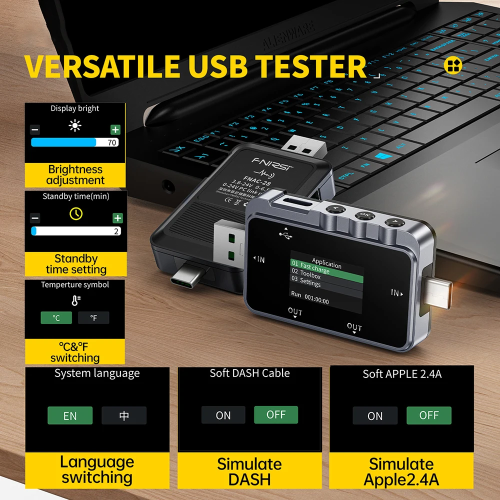 Tester USB 2 w 1 typu C Woltomierz cyfrowy Miernik prądu Amperomierz Multimetr Woltomierz Amperomierz 6,5 A