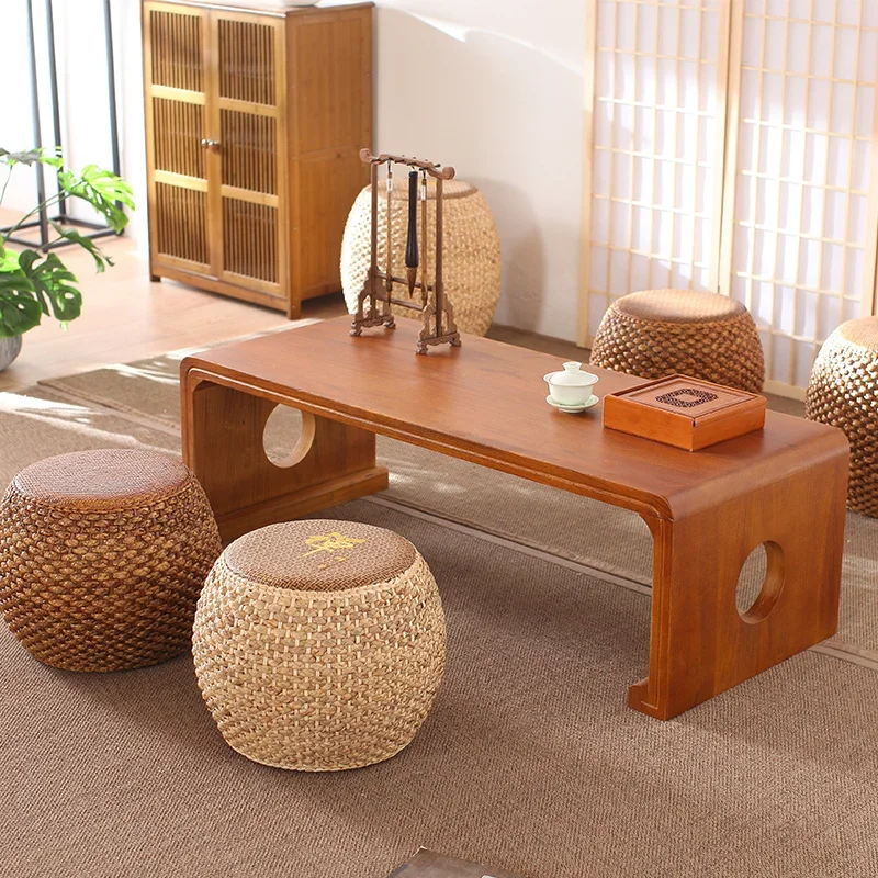 

Rattan Weaving Low Stool: Drum Shape, Breathable Home Furniture, Solid Wood Frame, Durable Construction, Comfortable Seating