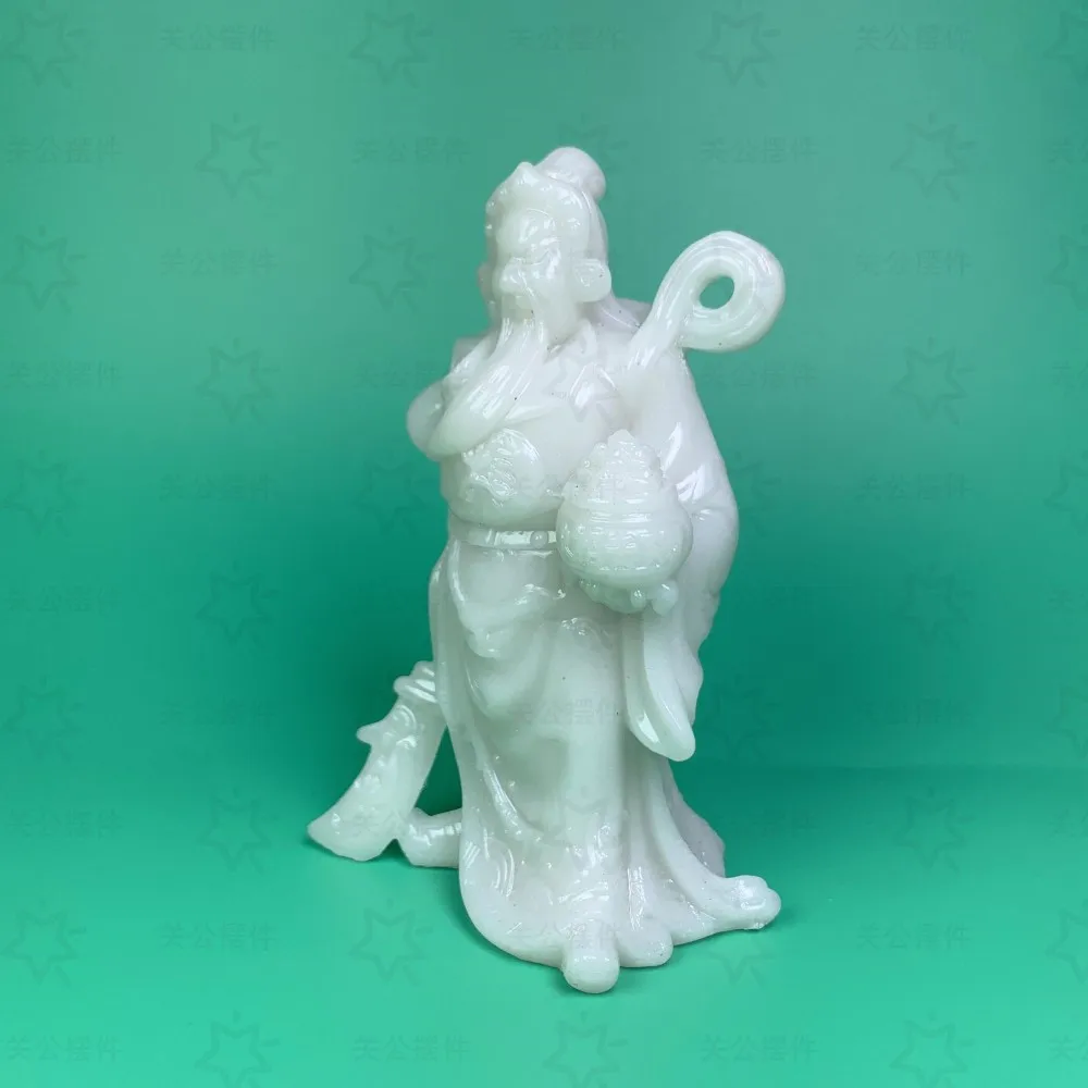 Imitation white marble carving, God of Fortune Guan Gong ornament, stone carving, handicrafts, home furnishing, living room offe