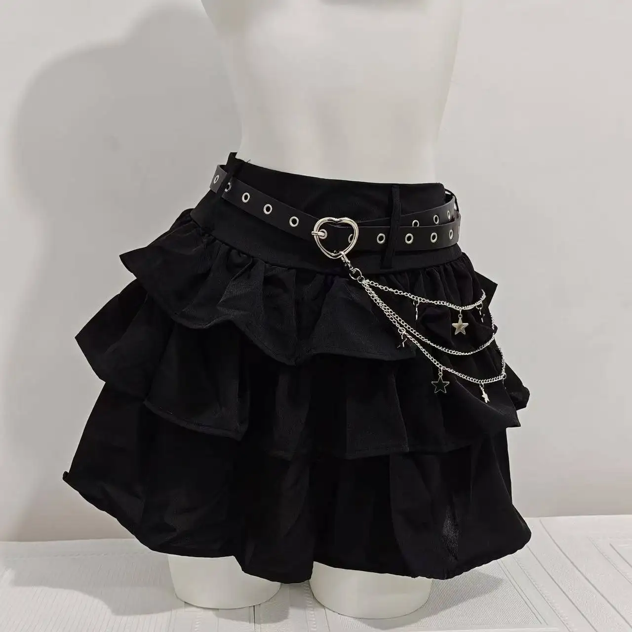 

Women Vintage Black Belt Skirt Y2K Harajuku High Street Fashion 90s Sexy A-line Mini Skirt Summer Clothing 2025 New
