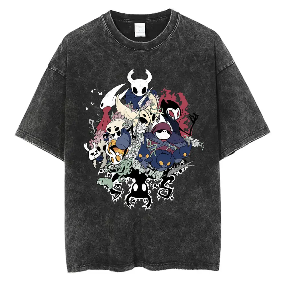 

Washed Vintage Gaming Hollow Knight T-shirt Men Women Clothing Casual Cartoon Style T Shirts Funny Game Lover Short Sleeve Tees