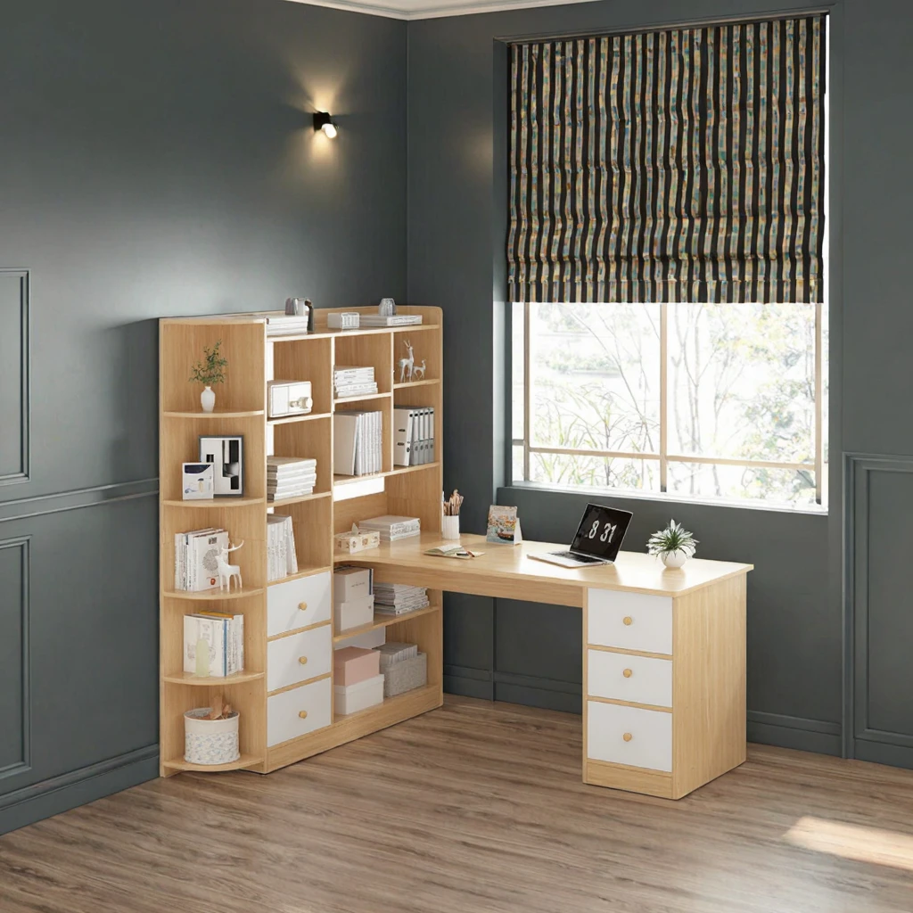 Modern simple expandable wooden computer desk bookcase combination student bedroom corner writing desk living room study