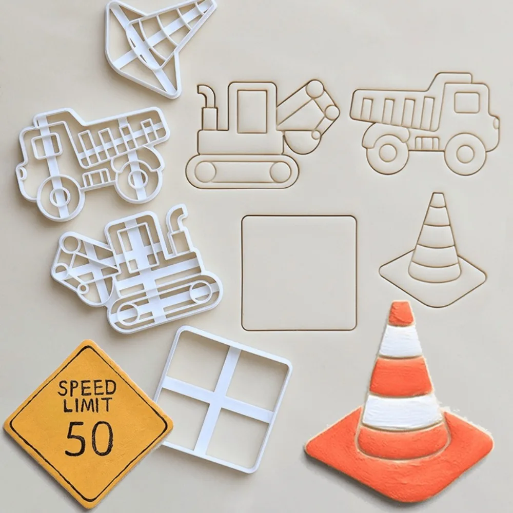 4Pcs New Creative Cookie Cutter Excavator Dump Truck Design Mold Stamp for Making Children's Party Cookie DIY Baking Supplies