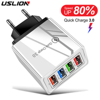 USLION 4 Ports 3A USB Charger Quick Charger 3.0 For iPhone 14 13 12 Xiaomi Samsung EU US Plug Wall Mobile Phone Charger Adapter