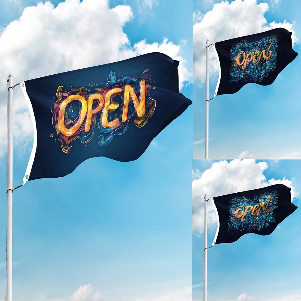 Open Flag Opening Welcome Message shop Family Gathering Banner Custom 90*150cm  Indoor Outdoor Polyester Tapestry