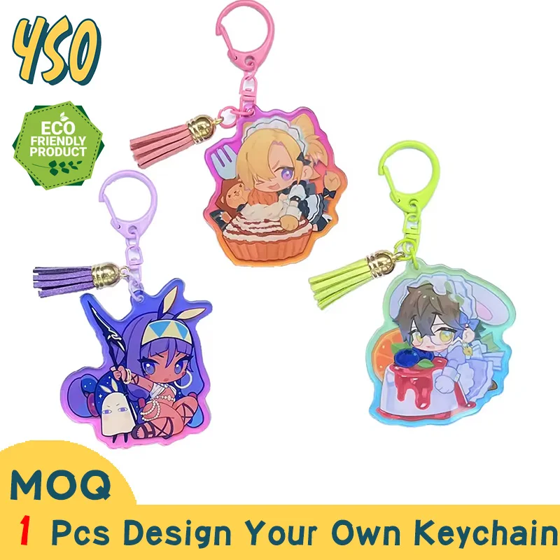 YSO CNC Diamond Cut Personalized Keychain Wristlet Clear Acrylic Keychains Pvc 3D Mini Bag Bear Motel Shaker Sets Charms