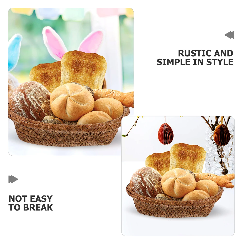 

Picnic Basket Straw Woven Storage Basket For Bread Fruits Kitchen Home Organizer Simple Large Size (L)