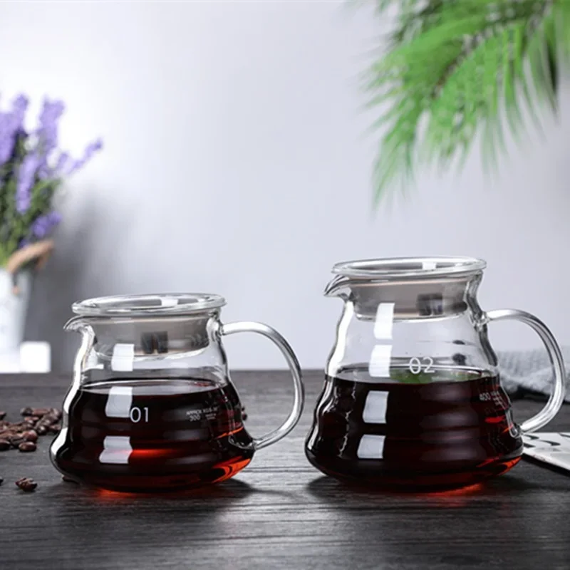 350/600/800ml Hand Brew Coffee Carafe Clouds Shape Clear Glass Kettle Sharing Pot with Lids Espresso Coffee Maker Accessories
