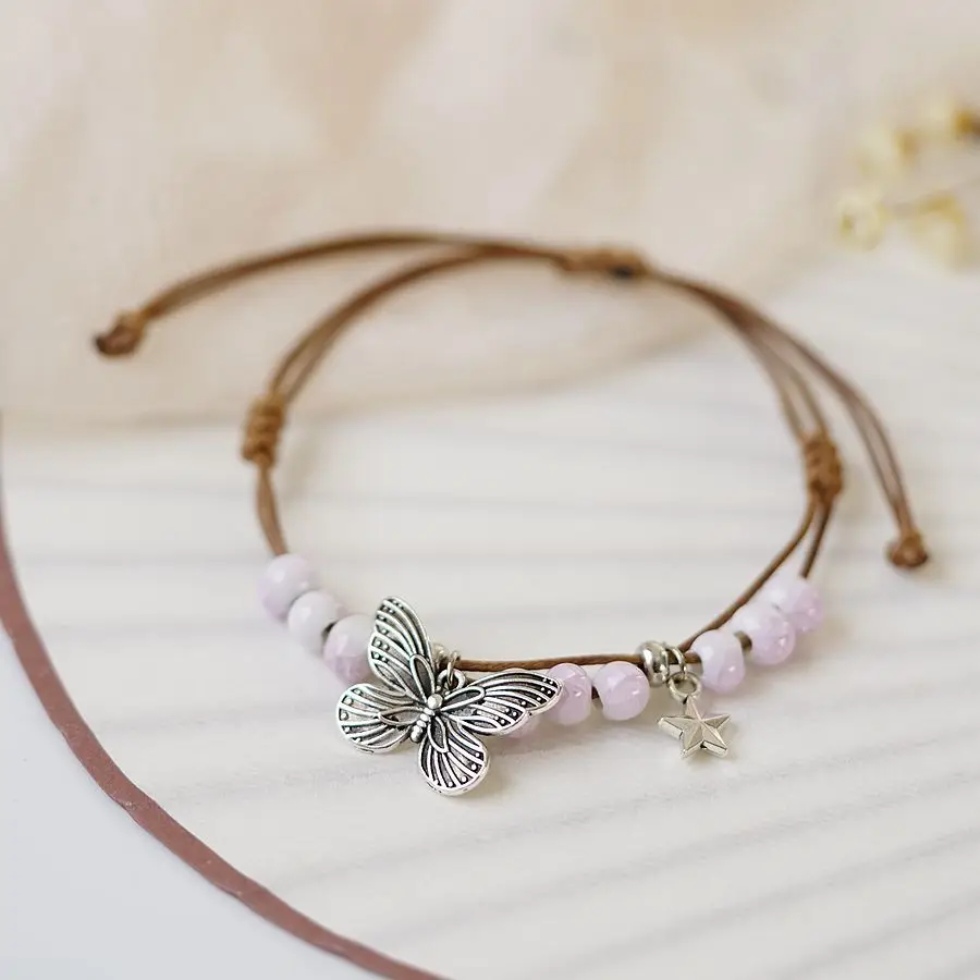 Vintage Ethnic Style Literary And Artistic Pastoral Knitting Butterfly Ceramic Bracelet Female Chinese Style Student Bracelet