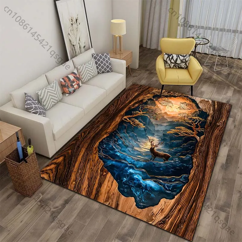Multiple sizes Hollow tree stag blue river moonlight Print Carpet for Living Room Bedroom Sofa Home Decor Non-slip Mat Gift