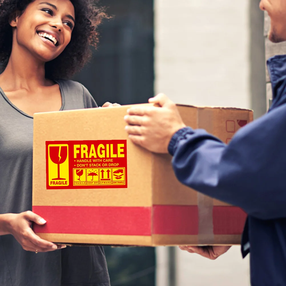 1 rotolo di etichette adesive fragili gestiscono con cura adesivo di avvertimento per la spedizione per scatole, bottiglie, organizer per imballaggi in legno
