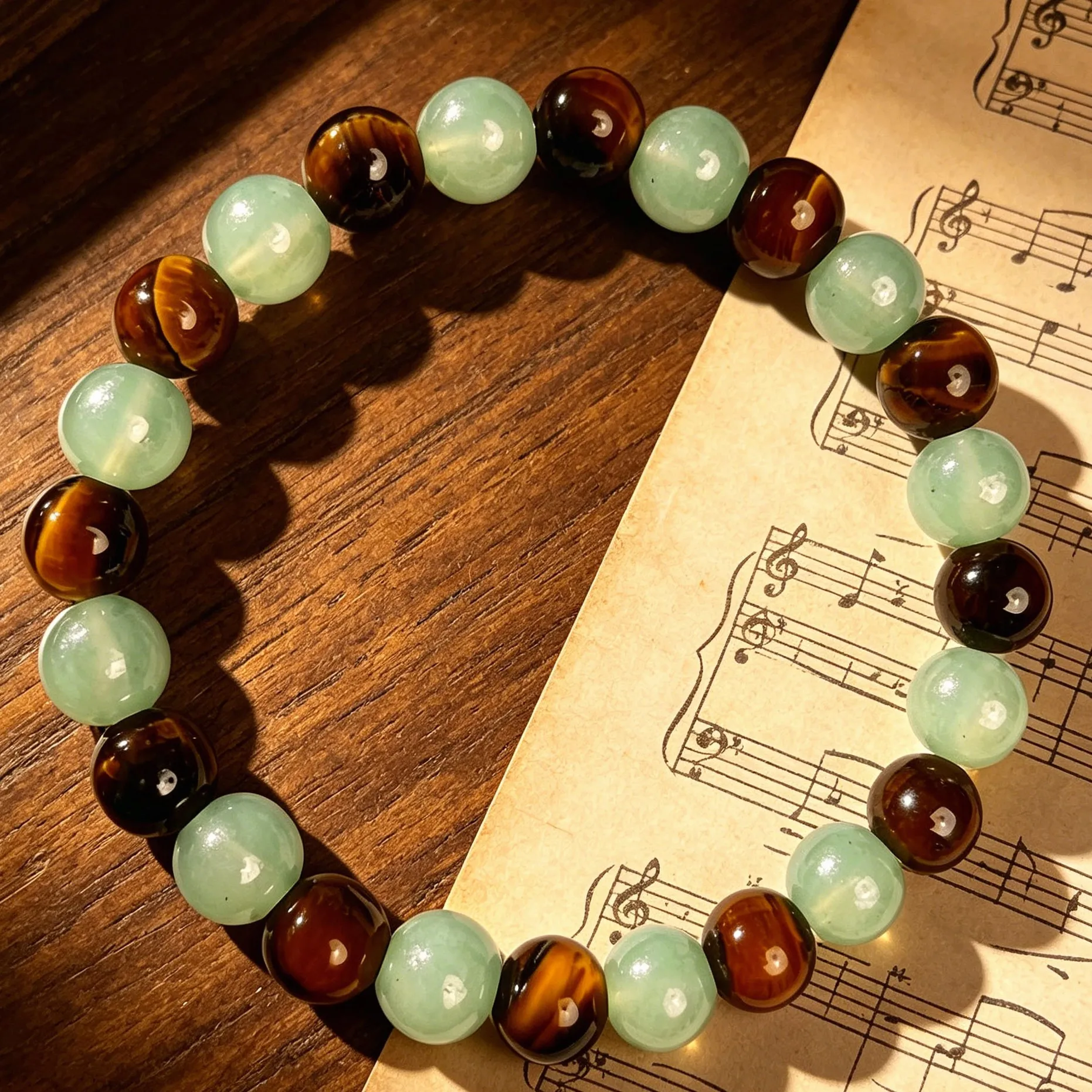 Natural Raw Stone Tiger Eye & Green Aventurine Beaded Bracelet, Elegant Handmade Fashion Jewelry Gift for Women Men
