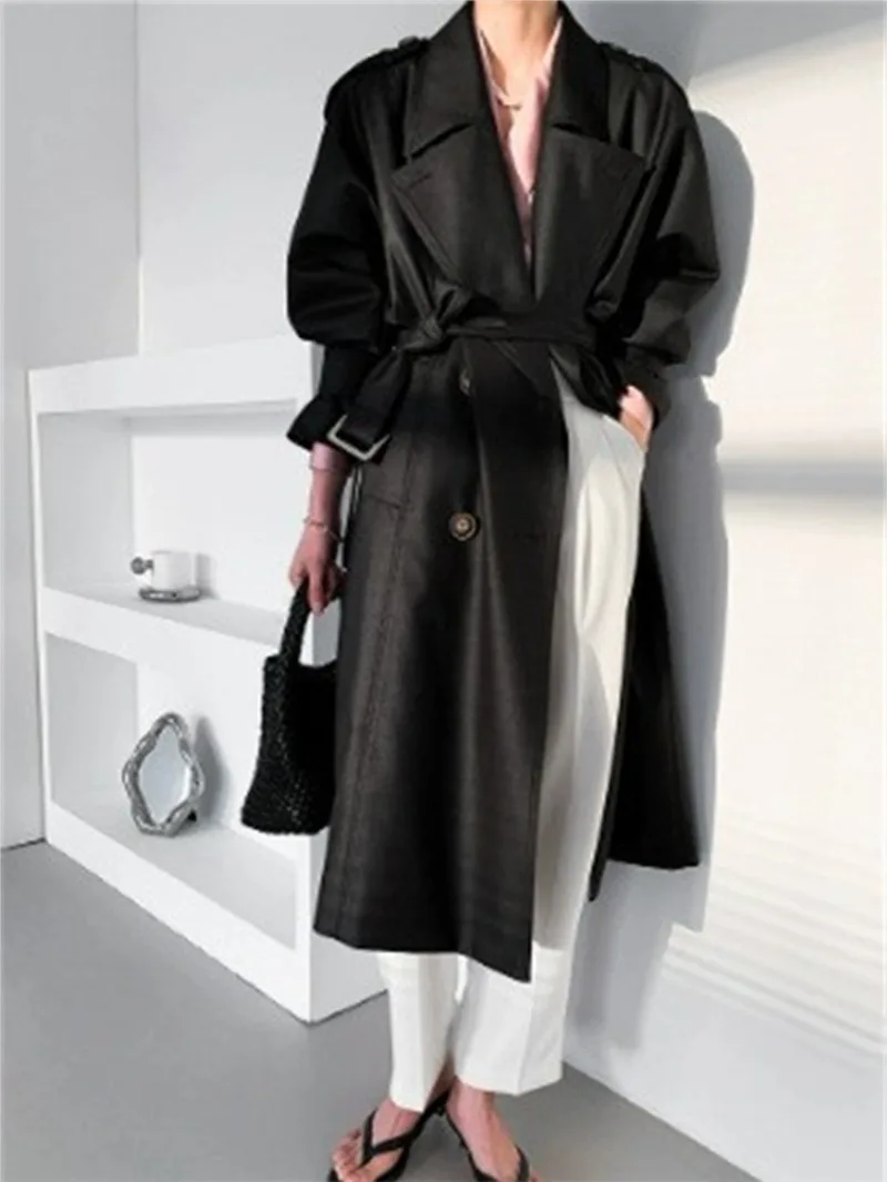 2026 Fashion Spring Autumn X-long Trench Coat Women's Windbreaker Double-breasted Sashes Casual Outerwear Streetwear Overcoat