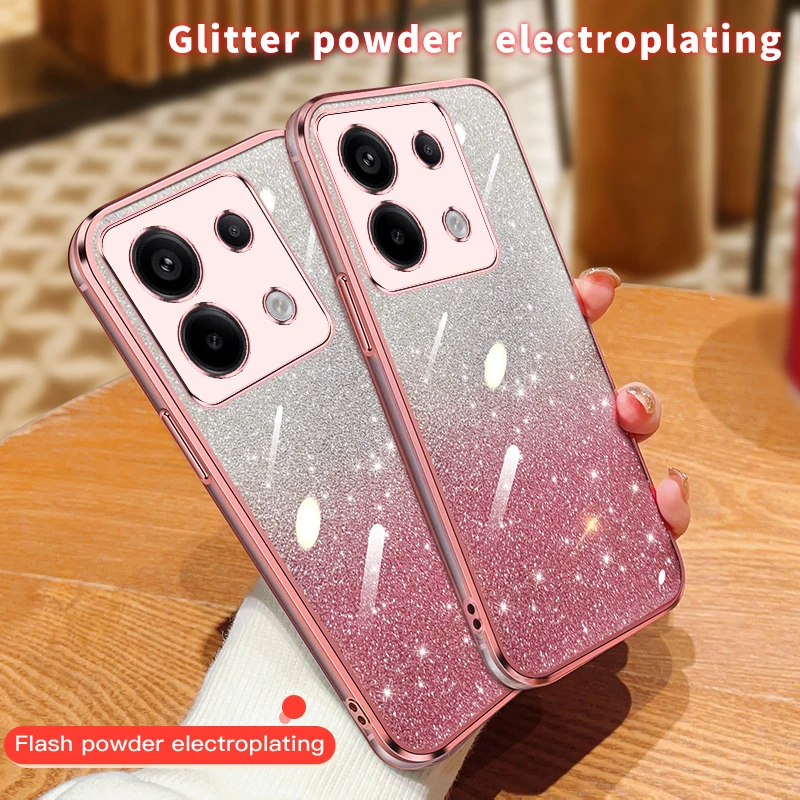 Electroplating Bling Star Sequins Transparent Phone Case For XIAOMI MI Poco M6 Pro 4G Glitter Powder Sparkle Soft TPU Back Cover