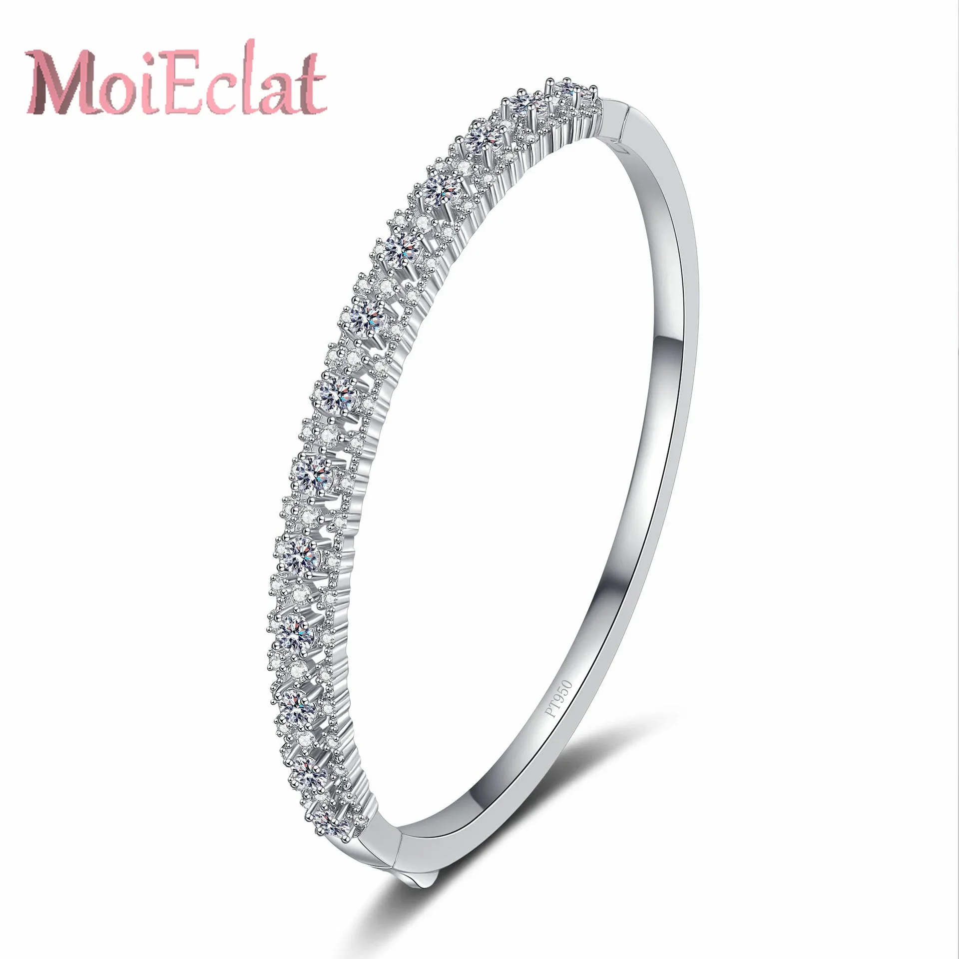 MoiEclat Store Platinum PT950 Luxury Gorgeous 2.1 Carat Full of Stars Moissanite Bangles Women, Jewelry Bracelet Christmas Gifts