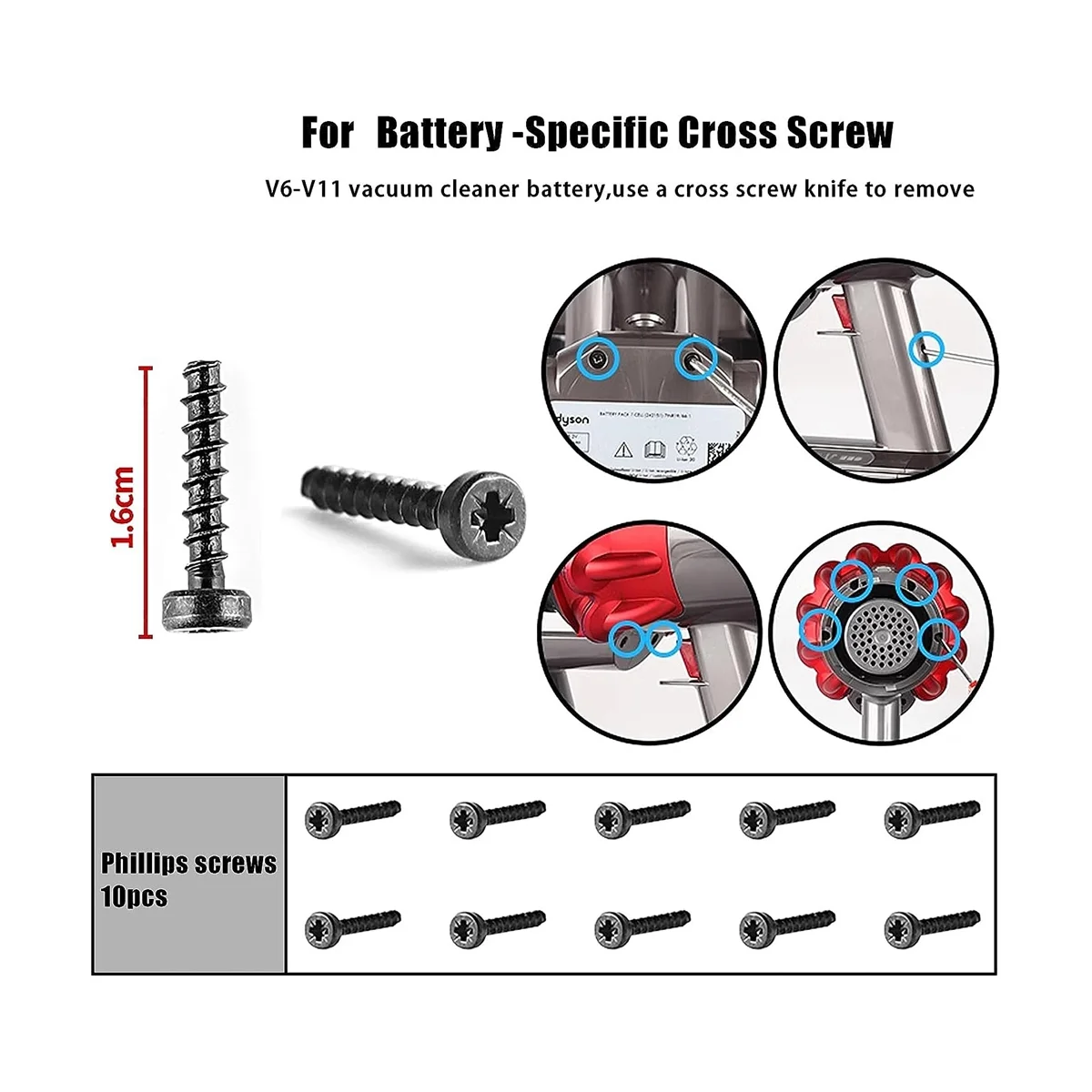 18Pcs Screw Set for Dyson V6 V7 V8 V10 V11 Vacuum Cleaner, Universal Phillips Screws + T8 Screw + T8 Long Screw
