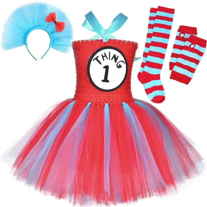 Girls' Blue‑Red Color‑Block Princess Dress,  Kids Halloween Themed Party Outfit,  Children's Carnival Stage Performance Set