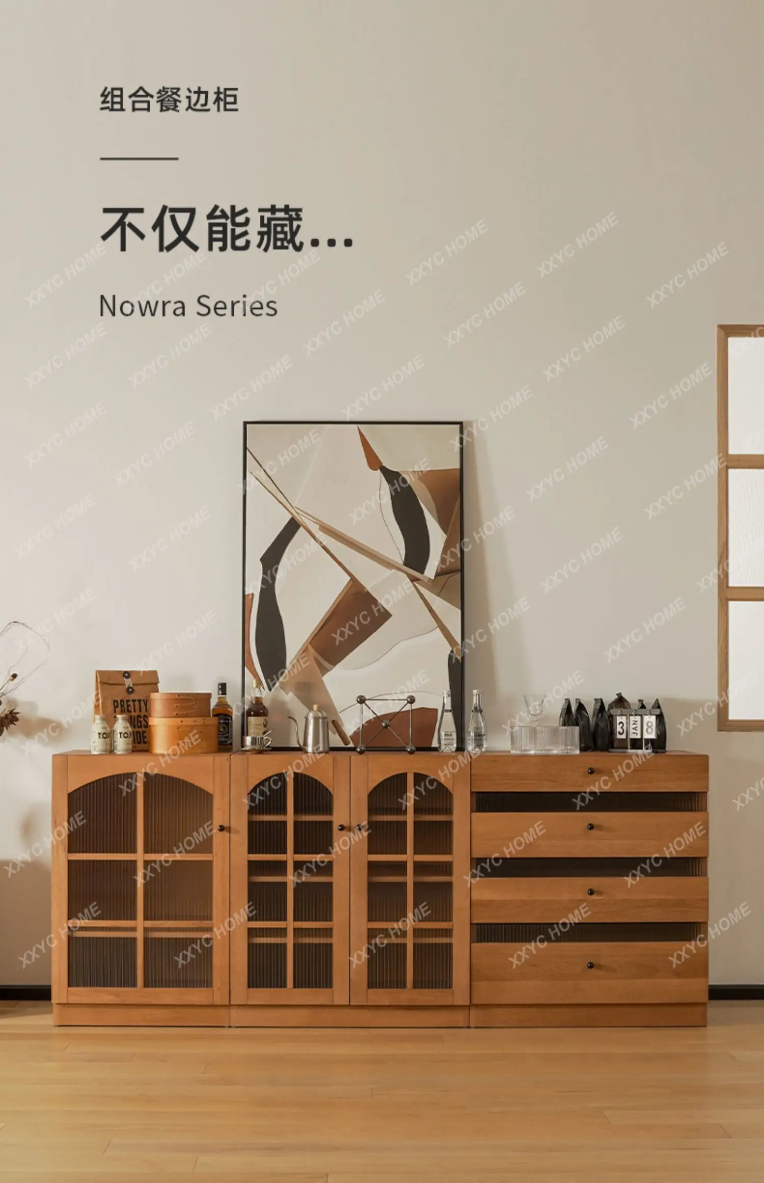 

SSls 04Medieval teak solid wood dining side cabinet integrated against the wall Japanese floor tea and wine cabinet