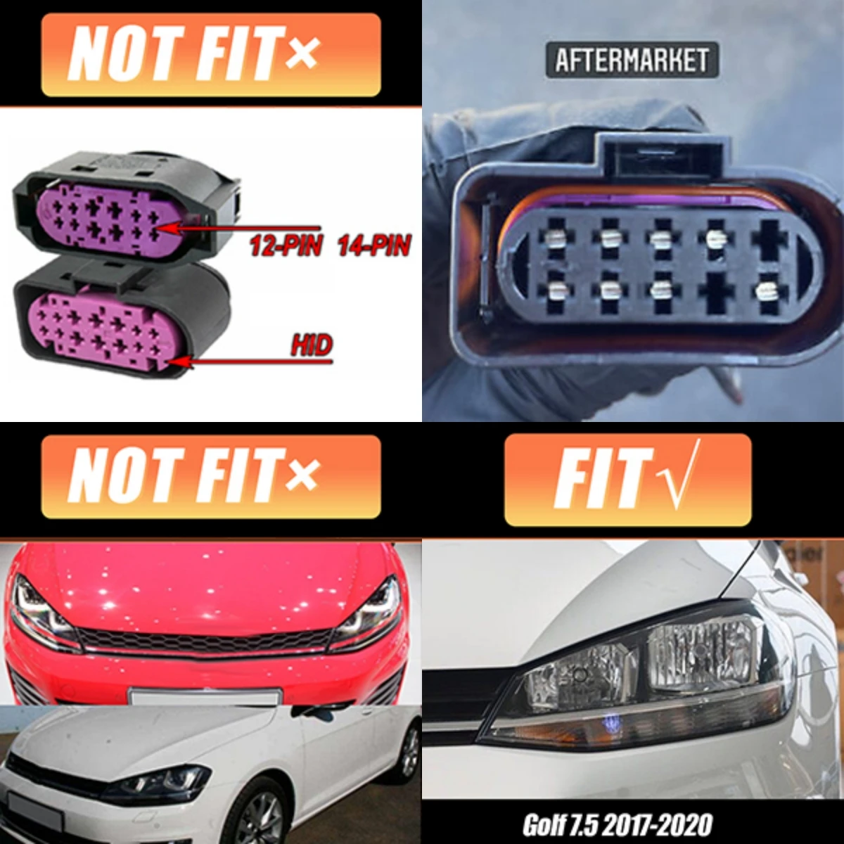 المصابيح الأمامية LED لسيارة Volkswagen VW Golf MK7.5 TSI TDI البديل الهالوجين 2017-2020 [غير مناسبة GTI/GTD/Rline/MK7] مجموعة المصابيح الأمامية