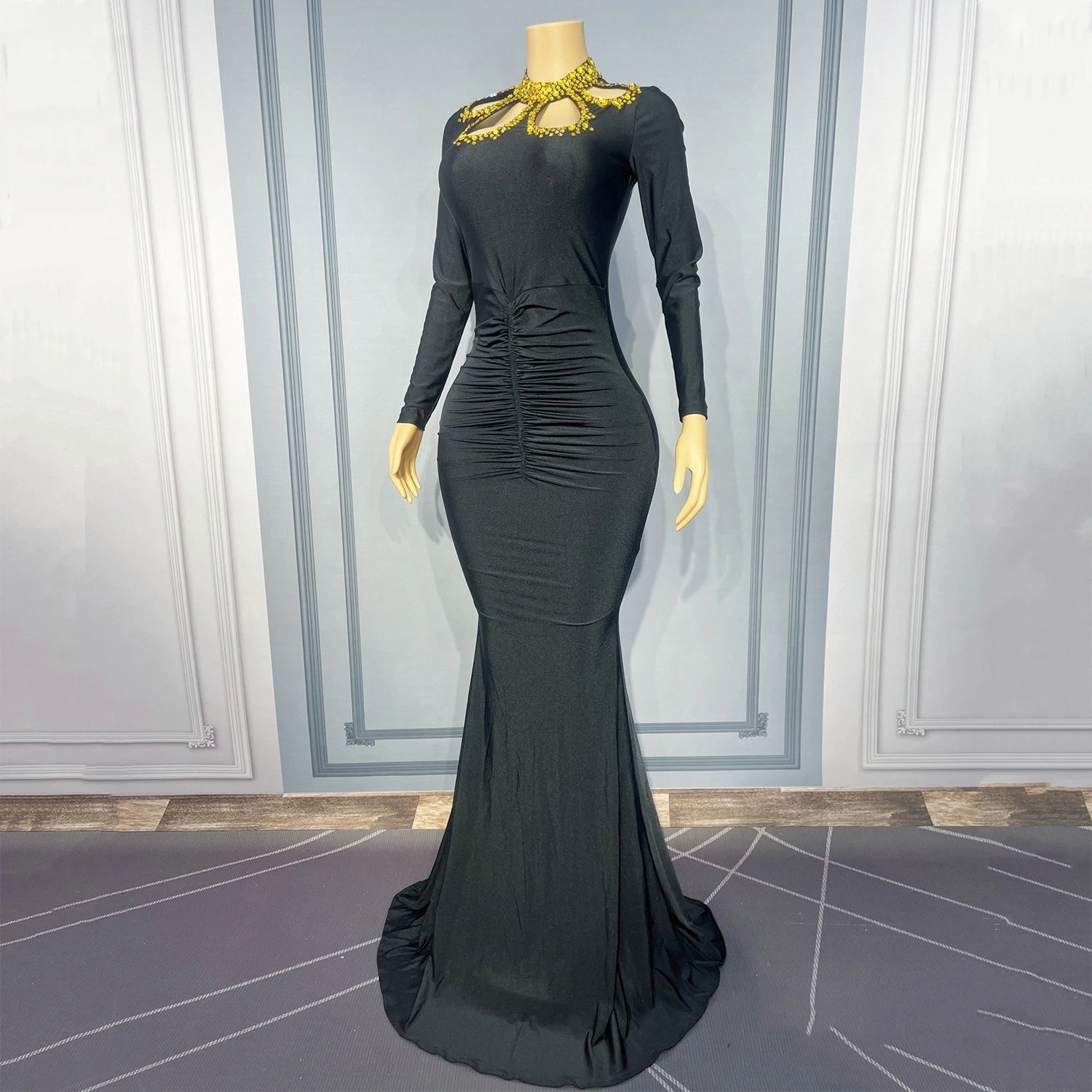 Mode Schwarz Feiern Meerjungfrau Kleid Frauen Sänger Zeigen Abend Outfit Nachtclub Party Festival Kleider Jazz Kostüm XS10222