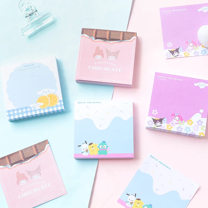 2pcs Sanrios Snack Packaging Creative Note Pad Hello Kitty Kuromi My Melody Cinnamoroll Message Memo Non-sticky Notes Paper Gift