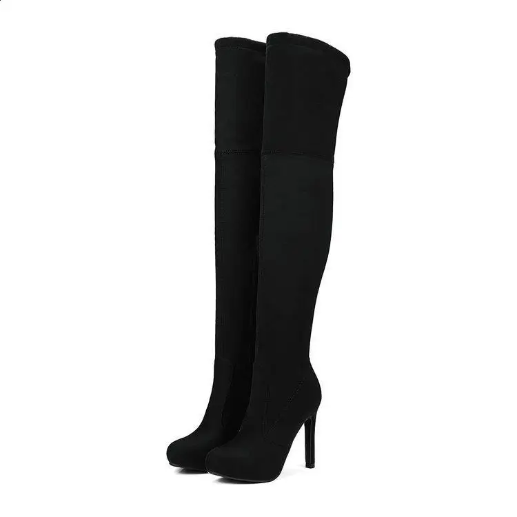 Botas de inverno senhora sapatos femininos botas de outono-mulheres dedo do pé redondo zíper sexy coxa salto alto alto sexy tamancos plataforma 2024 borracha lar