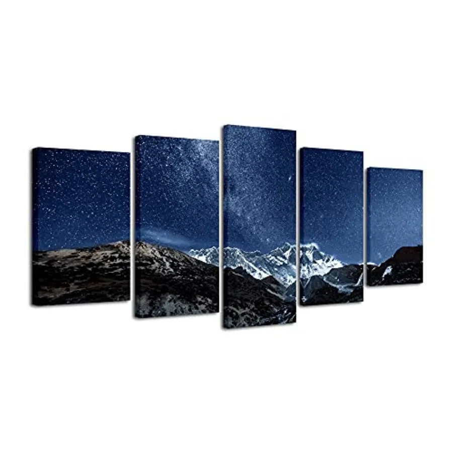 

Синие холщовые принты Giclée: Картины «Звездное небо над заснеженной горой» для гостиной, спальни, домашнего офиса