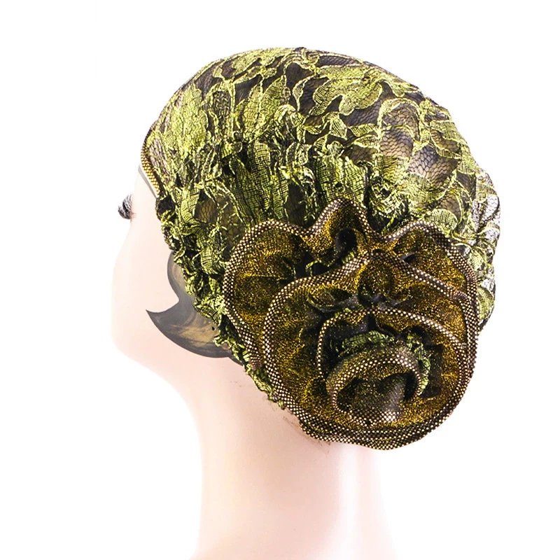 Frauen Big Floral Spitze Turban Hut Indien Kappe Muslimische Hüte Chemo Kappe Blume Motorhaube Beanie Muslimischen Hijab Underscarf Haarausfall Kopfbedeckung