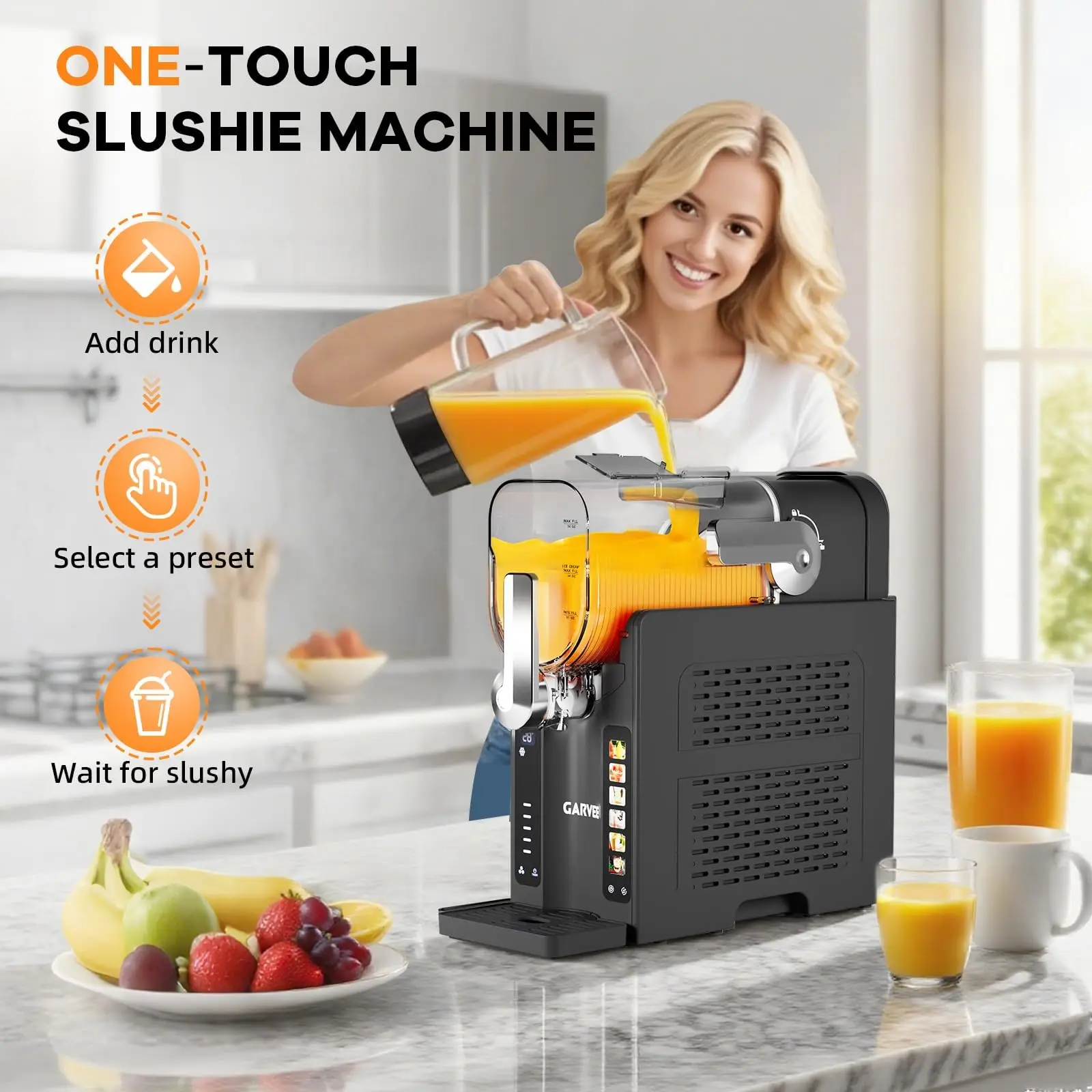New Slushie Machine for Home No Ice Needed, Frozen Drink Maker with LED Display & 6 Pre-Set Programs, Self-Cleaning Function 88 oz Large Capacity for Frozen Margaritas,Frappés,Ice Cream,
