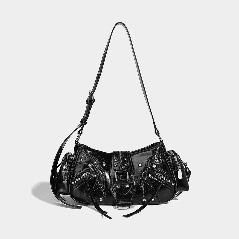 

Мото и велосипедные сумки подмышки для женщин, роскошные дизайнерские сумки, кошельки, новые винтажные сумки из искусственной кожи с заклепками, украшение через плечо